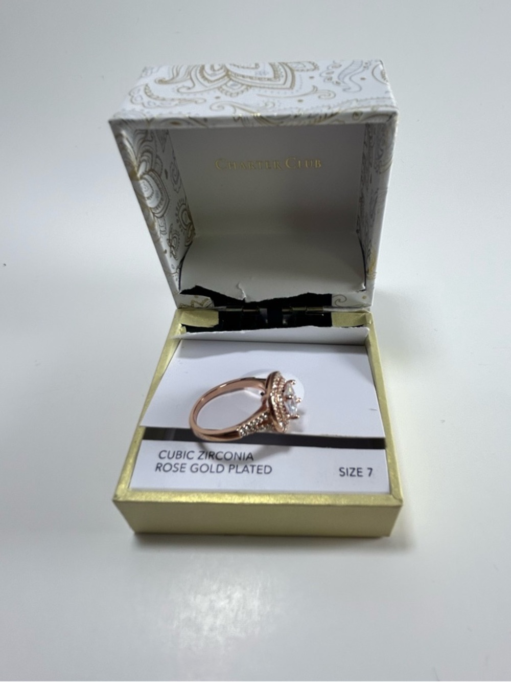 Rose Gold Halo Ring with Center Stone Size 7 - Picture 9 of 11